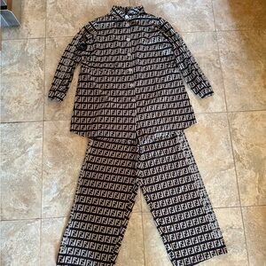 Women’s fendi design Two-Piece Lounge Set in brown and Cream